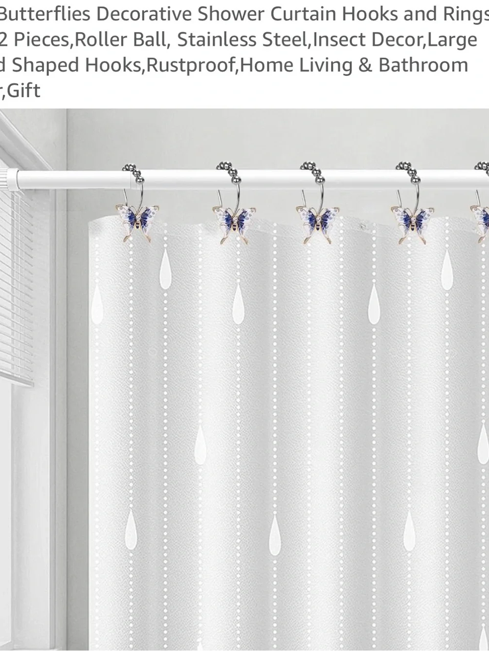 Butterfly Shower Curtain Hooks — Blue & White Decorative Set